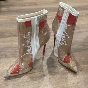 Christian Louboutin Red and Cream Heeled Boots